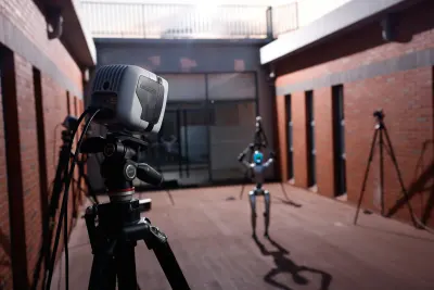 Qualisys motion capture setup outdoors tracking a humanoid robot